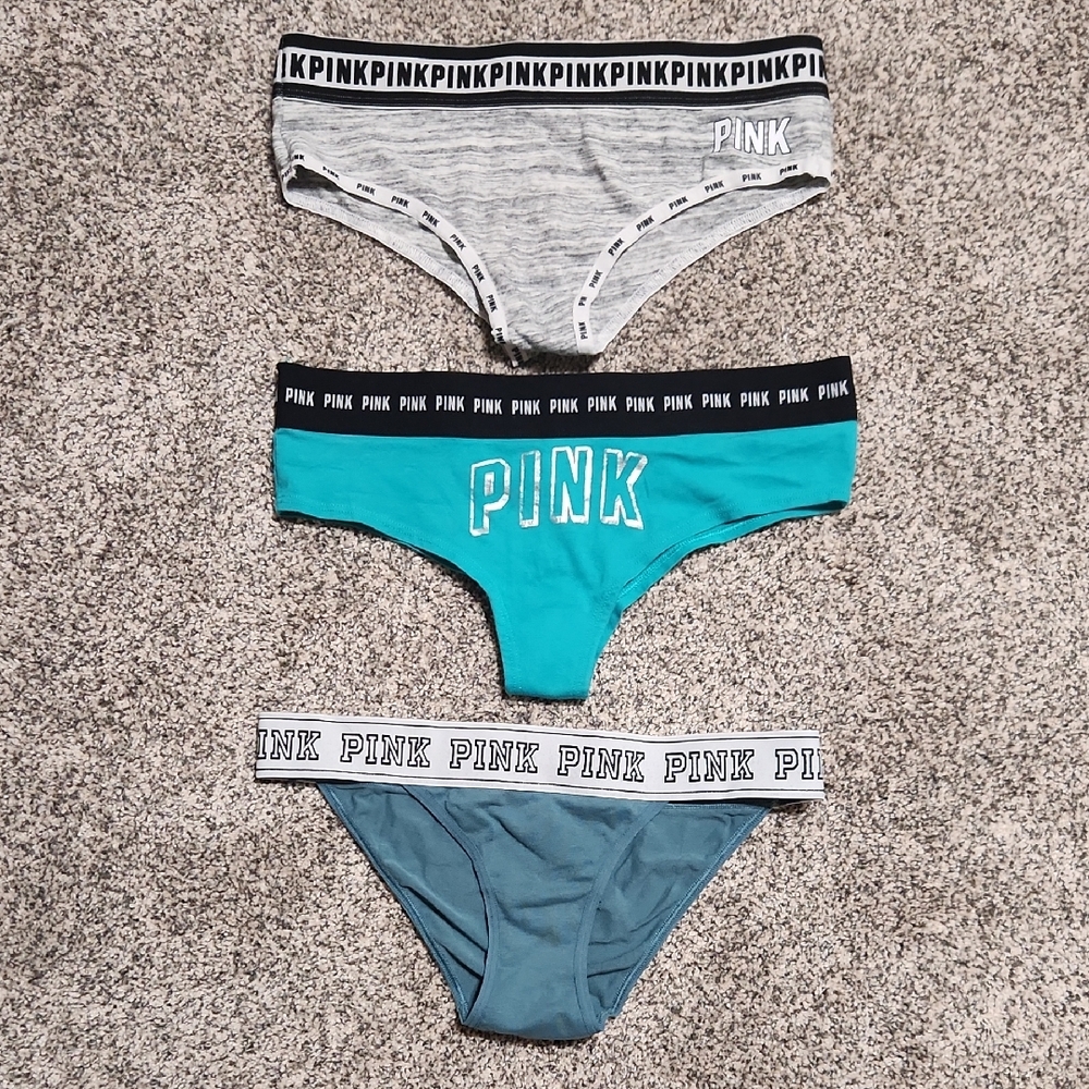 PINK Victoria's Secret Underwear Trio - Gray, Teal, Black - Size Small